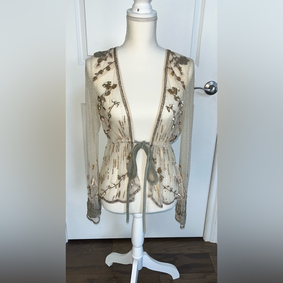 Freepeople Lace Embellished Embroidery Draw String Wrap Top - Picture 1 of 9
